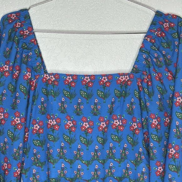 New Rhode Mina Draped Floral-Print Crepe de Chine Mini Dress Blue Small - Picture 4 of 14